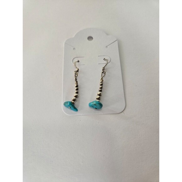 Faux Turquoise Chip Earrings with Silver Beads Dangle Earrings - Picture 2 of 5